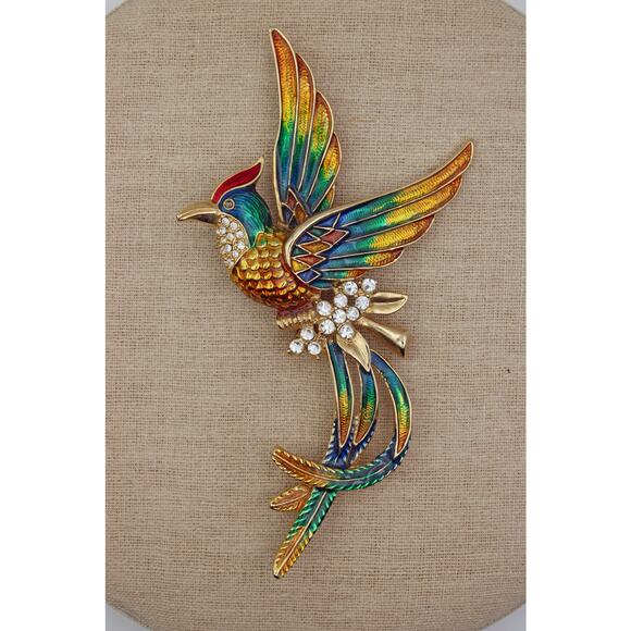 1980's Large Republic of China Bird of Paradise Enamel Brooch. - Picture 1 of 2